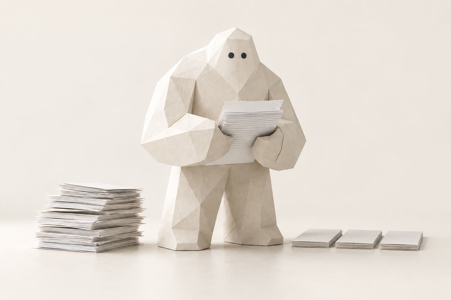 Paper Yeti folded-paper sculpture